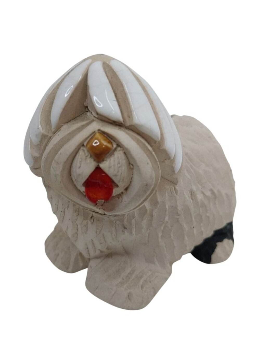 Vintage Rinconada Artesania Carved Ceramic Sheep Dog Figurine Rustic Home Decor